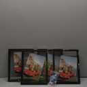 Trwcrt 5x7 Floating Picture Frames Set of 4, Double Glass Photo Frame Display up to 7 x 9 Photos for Desktop or Wall Hanging, Black
