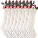 8 Pieces Knitted Christmas Stockings 18 Inch Large Size Crochet Cable Knit Hanging Stocking Decorations for Xmas Family Holiday Season Decor (Ivory White)