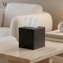 Monarch Abode Tissue Box Cover Square Hand Hammered Black Metal Tissue Holder Box for Bathroom Accessory, Aesthetic Decorative Facial Napkin Cube for Modern Home Decor