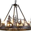 8-Light Black Wagon Wheel Chandeliers,Farmhouse Deer Country Chandelier Dining Room Light Fixtures,Round Industrial Vintage Kitchen Island Pendant Light for Living Room Entryway Foyer 30"