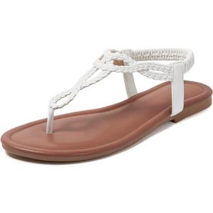 iCKER Women Flat Sandals Braided Thong Summer Elastic Strap Woven Beach Dressy Flip Flops Sandals (7.5)