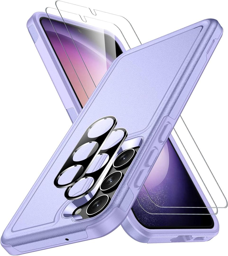 SPIDERCASE Designed for Samsung Galaxy S23 Case, [10 FT Military Grade Drop Protection], 2 Pack [Tempered Glass Screen Protector+Camera Lens Protector] Heavy Duty Shockproof Case, Light Purple