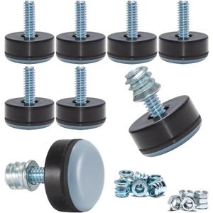 1/4-20 Leveling Feet - PTFE (Teflon) Bottom(1 inch Base), Smooth Gliding Base for Furniture Protection, Adjustable Furniture Leveler for Tables, Chairs, Legs (8 Pack)