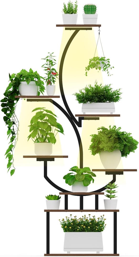 Indoor Plant Stand with LED Grow Light,8-Tier S-Shaped Corner Plant Stand,48.43 Inch Heavy,Duty Metal Indoor Plant Rack for Home, Balcony and Living Room