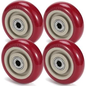 4 Inches Casters Wheels Medium Duty, 4 Packs Bearing 400LBS, Replacement for Platform Trucks Cart Furniture Workbench, Red PVC