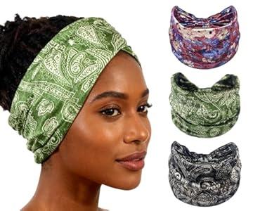 XEF Headbands for Women Bohemian Wide Floral Thick Hair Band No Slip Gym Elastic Twist Knot Athletic Headband Sweatbands Fashion Hair Accessories for Teen Girls