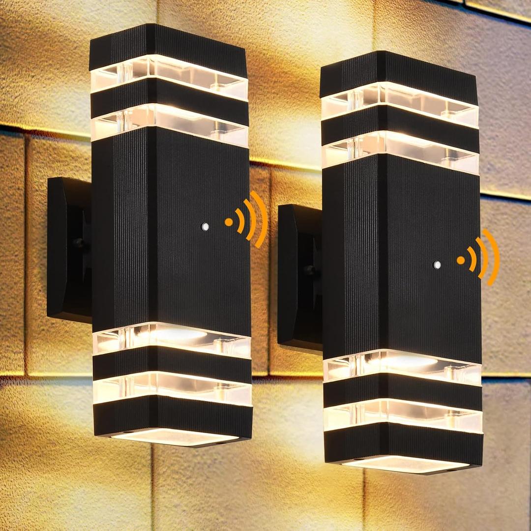 DASTOR Dusk to Dawn Outdoor Wall Lights 2 Pack, 3000K Warm White Exterior Lighting Fixtures, Up and Down Porch Lights Outdoor Wall, Waterproof Outside Lights for House Garage Patio, Black, 2 Layer-2 Pack
