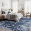 kakania Abstract 7x9 Area Rugs for Living Room: Washable Rugs Dark Blue | Soft, Non-Slip, Low-Pile, Pet & Kid Friendly - Modern Home Decor Carpet for Bedroom/Dining Room/Office/Nursery