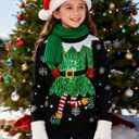 westwolf 5-14 Years Girl Sequin Ugly Christmas Knitted Sweaters for Kids (11-12 Years, F-green Black Red)