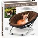 Etna Folding Pet Cozy Chair - Portable Round Fold Out Elevated Cat Bed - Brown Fleece Top Cushion - Papasan Chair for Small Dogs