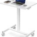 DUMOS Small Standing Desk Mobile Portable Rolling Laptop PC Table on Wheels Adjustable Height Computer Workstation for Home Office, 19 Inch, Modern White