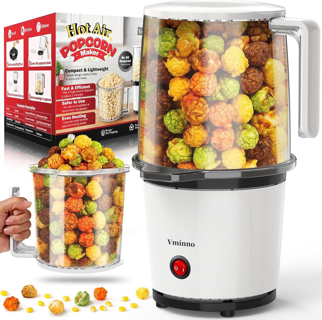 Hot Air Popper Popcorn Machine Maker | Fast Oil-Free Popcorn Maker Machine with On/Off Switch | Healthy Air Popcorn Machine for Family Movie Nights | Personal Popcorn Maker with Built-in Serving Bowl Hot Air Popper Popcorn Machine Maker | Fast Oil-Free Popcorn Maker Machine with On/Off Switch | Healthy Air Popcorn Machine for Family Movie Nights | Personal Popcorn Maker with Built-in Serving Bowl