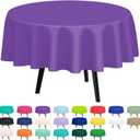 QIKSION Purple Round Tablecloth 2 Pack, 84 Inch Plastic Table Cover Disposable for Parties