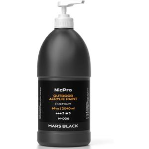 Nicpro Black Large Outdoor Acrylic Paint Set (69 oz, 2040 ml) Rich Art Painting Supplies Non Toxic Multi Surface Paint for Canvas, Wood, Leather, Fabric Stone Craft, Concrete, Wall, for Beginners, Artists & Adults with Pump