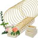 FoldTier 24 Pcs Metal Floral Hoop Centerpiece with Stand for Tables - Includes Gold Wreath Rings and Wooden Stands for DIY Wedding Baby Shower Communion Baptism Birthday Party Decoration (12 Inches)