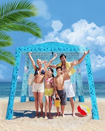 Beach Tent - 6.2'x6.2' Portable Sun Shelter, UPF 50+ UV Protection, Easy Setup, Waterproof, Includes Side Wall & Sand Pockets, Perfect for Family & Friends