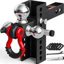 AC-DK Adjustable Heavy-Duty Trailer Hitch Tri-Ball Mount with Locks&Pin&Rotatable Tow Shackle, Fits 2-in Receiver, 4-1/ 2" Rise/ Drop, 1-7/ 8" & 2" &2-5/ 16" Ball, 10000LBS GTW