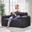 Hobestluk Couch Sofa 2-Seater Foam Sofa Loveseat for Small Spaces Comfy Sofas with Removable Cover Furry Couch with Pillows for Living Room, Bedroom, Apartment, Office (Dark Grey, Loveseat)