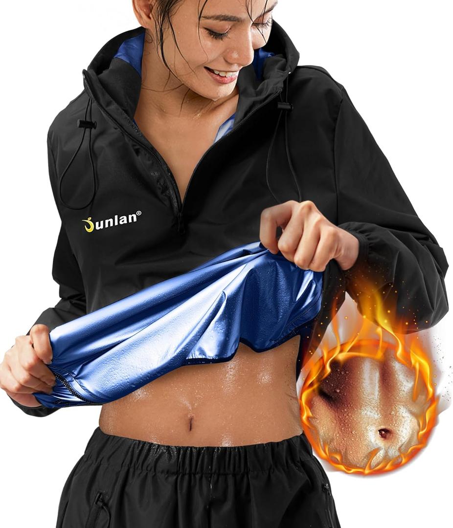 Junlan Sauna Suit for Women Sweat Jacket Gym Workout Vest Sweat Suits for Women (3X-Large, A.blue Tops Only)