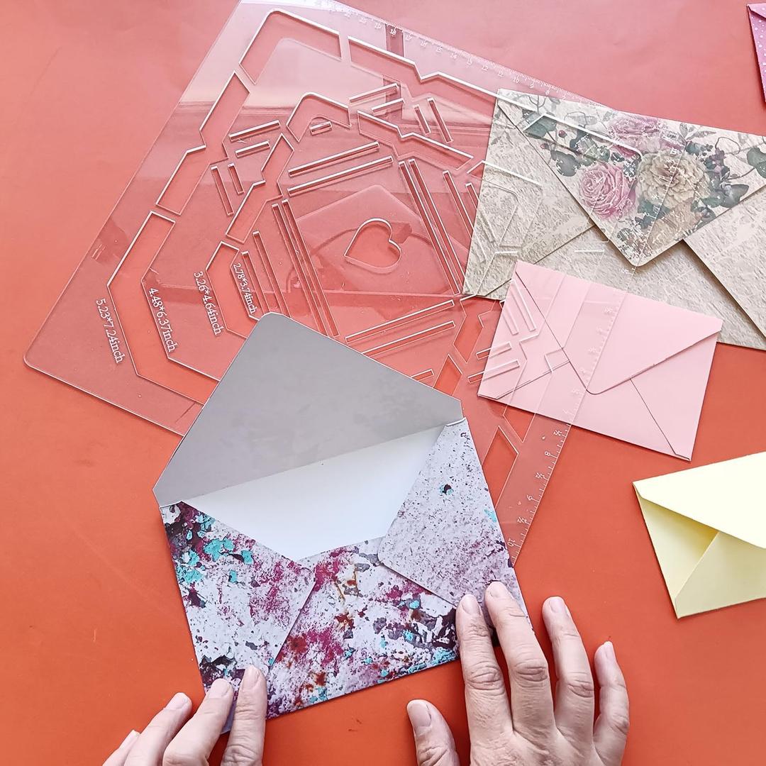 Alinaute 4 Sizes in 1 Envelope Maker Guide Card Envelope Making Template Tool for Paper Craft Handmade Card