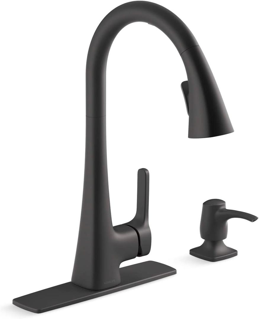 KOHLER R26281-SD-BL Maxton Touchless Pull-Down Kitchen Faucet with soap/Lotion Dispenser, Matte Black