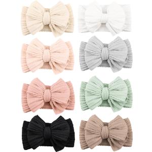 Niceye Handmade Baby Headbands Soft Stretchy Nylon Hair Bands with Bows for Newborn Infant Baby Toddler (White)