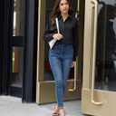 siliteelon Button Down Shirts for Women Floral Printed Long Sleeve Cotton Shirt Work Office Bluose Business Casual Top (Black, XS)