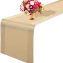 GIVERARE Table Runner, 12x107in Heat-Resistant Woven Vinyl Long Tabletop, Non-Slip Washable PVC Table Runners, Easy to Clean Premium Plastic Dresser Cover for Wedding, Decor, Home, Art (Golden)