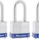Master Lock Outdoor Padlocks, Lock Set with Keys, Keyed Alike Padlocks with Long Hardened Shackles That Resist Cutting for Gates, Sheds, Fences, 3 Pack, 3TRILF (1-1/2" shackle)