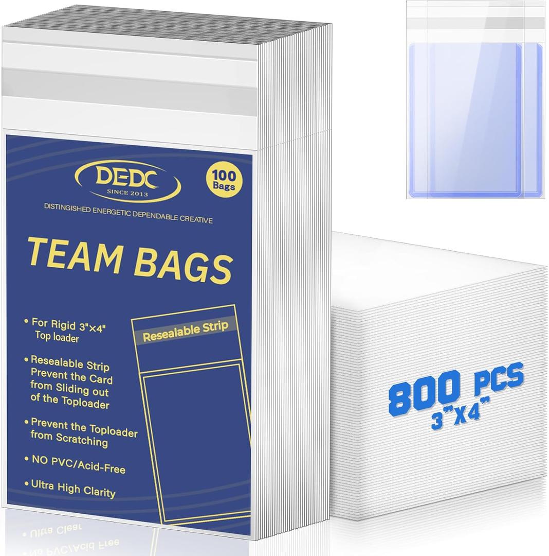 DEDC 800 Pcs Card Sleeves Team Bags for Trading CardsTeam Bag Fit 3x4 Top Loaders for Trading Card Shipping Sports Graded Card Sleeves Protector