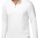 MIER Mens Quarter Zip Pullover Fleece Lined Dry Fit Golf Shirt | Moisture Wicking, Quick Dry, 4-Way Stretch, Reflective Details, Running Athletic Workout Gym, Midweight (White, S)