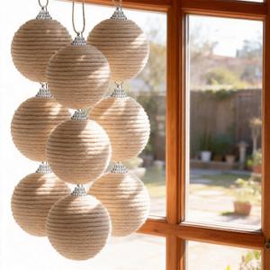 Odies 9 Pcs 2.36 Inch Natural Jute Decor Balls, Cream White Boho Farmhouse Hanging Ornaments for Home, Wedding, Wreath & Seasonal Decor