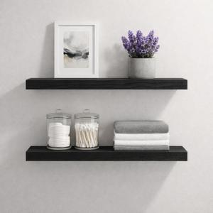 BGMG Wood Floating Shelves for Wall 24 inch,Black Floating Shelves,Solid Wood Wall Mount Shelves for Bathroom Living Room Bedroom Kitchen Farmhouse Set of 2-24x 6.7 x1.25 inch
