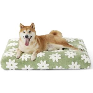 LE SURE Dog Beds Large Sized-Thick Shredded Chopped Foam Pet Bed Indoor as Bed Gift with Removable Cover, Cute Modern Fuzzy Plush & Anti Slip Bottom, Green (35.0"L x 22.0"W x 4.0"Th)