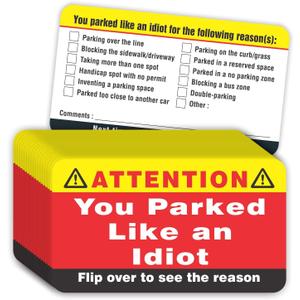 PARTH iMPEX You Parked Like an Idiot Business Cards (Pack of 100) Bad Parking Cards 3.5"x2" Multi Reasons Violation stocking stuffers for adults