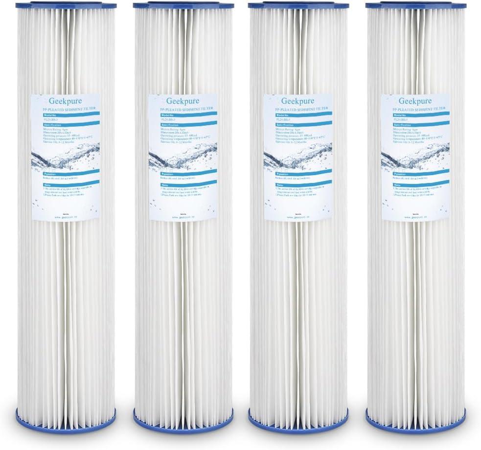 Geekpure Whole House Pleated PP Polypropylene Sediment Filter -4.5" x 20"-5 Micron -Pack of 4