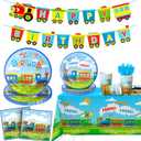 Train Birthday Party Supplies,128pcs Train Party Decorations Tableware Set Train Plates and Cups Napkins Train Birthday Banner Tablecloth etc Train Tableware for Kids