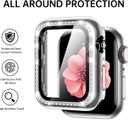 Mesime Compatible with Apple Watch Band 38mm 40mm 41mm 42mm 44mm 45mm 46mm, Women Bling Jewelry Bands with Tempered Glass Screen Protector Case, Shiny Strap for iWatch Series 11/10/9/8/7/6/5/4/3/2/1/SE (Silver)