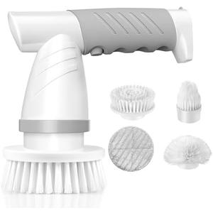 Electric Spin Scrubber, Bathroom Shower Electric Scrubber for Cleaning Tub/Tile/Floor/Sink/Window, Power Cleaning Brush Rechargeable Cordless with 4 Replaceable Cleaner Brush Heads, 01 Classic Grey