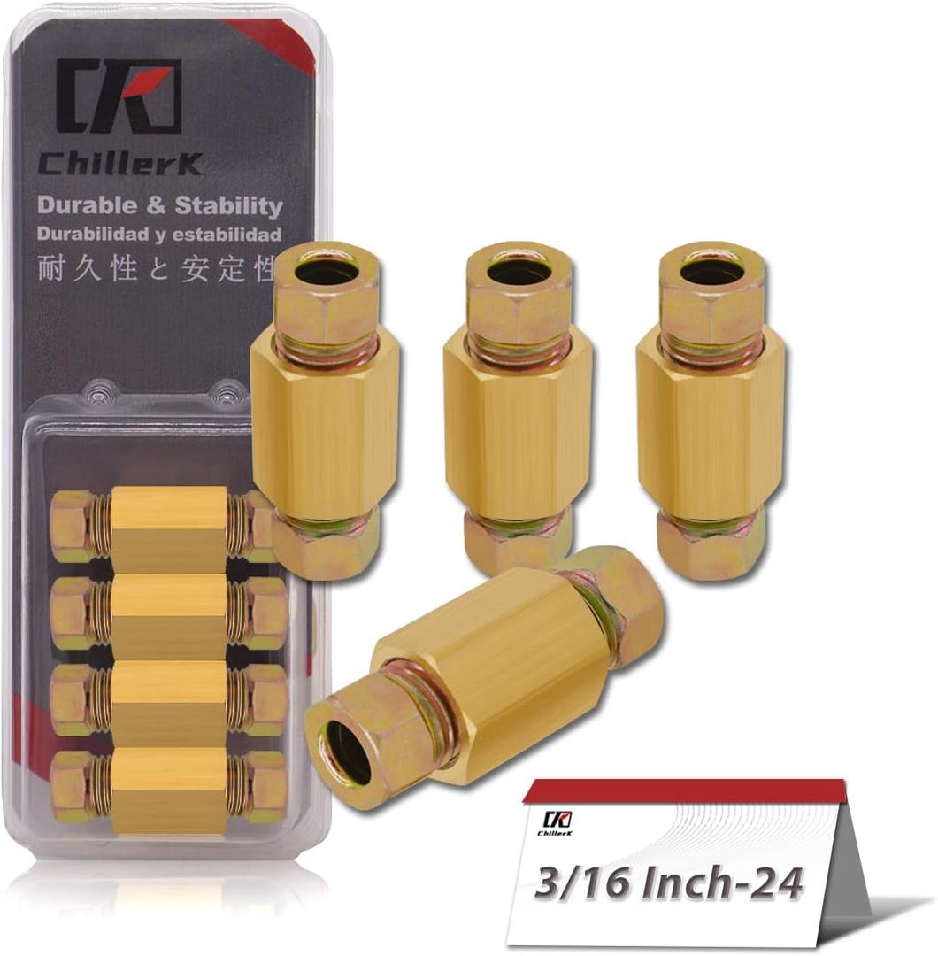 24 PCS 3/16" Brake Line Fittings Kit - 24 Threads Assortment for 3/16" Tube - Includes 8 PCS Unions, 16 PCS Nuts