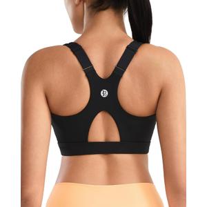 RUNNING GIRL High Impact Sports Bras for Women, Racerback Adjustable Straps Sports Bras for Women with Sewn in Pads (Large, Jet Black)