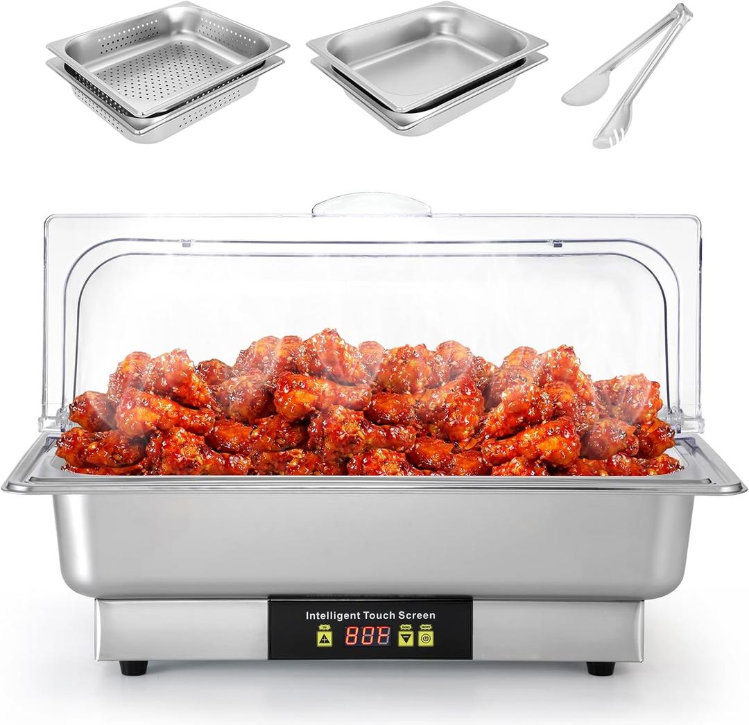 Dyna-Living Electric Chafing Dishes for Buffet 9.5QT Buffet Servers and Warmers, 600W Food-Grade Stainless Steel Food Warmers for Parties Buffet, Full Size & Half Size Buffet Trays and Warmers