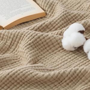Bedsure 100% Cotton Muslin Blankets for Adults Large Throw 50x70 Inches - 4-Layer Breathable and Lightweight, Soft Boho Gauze Muslin Cotton Blanket for Couch Decor Travel Summer, Light Brown