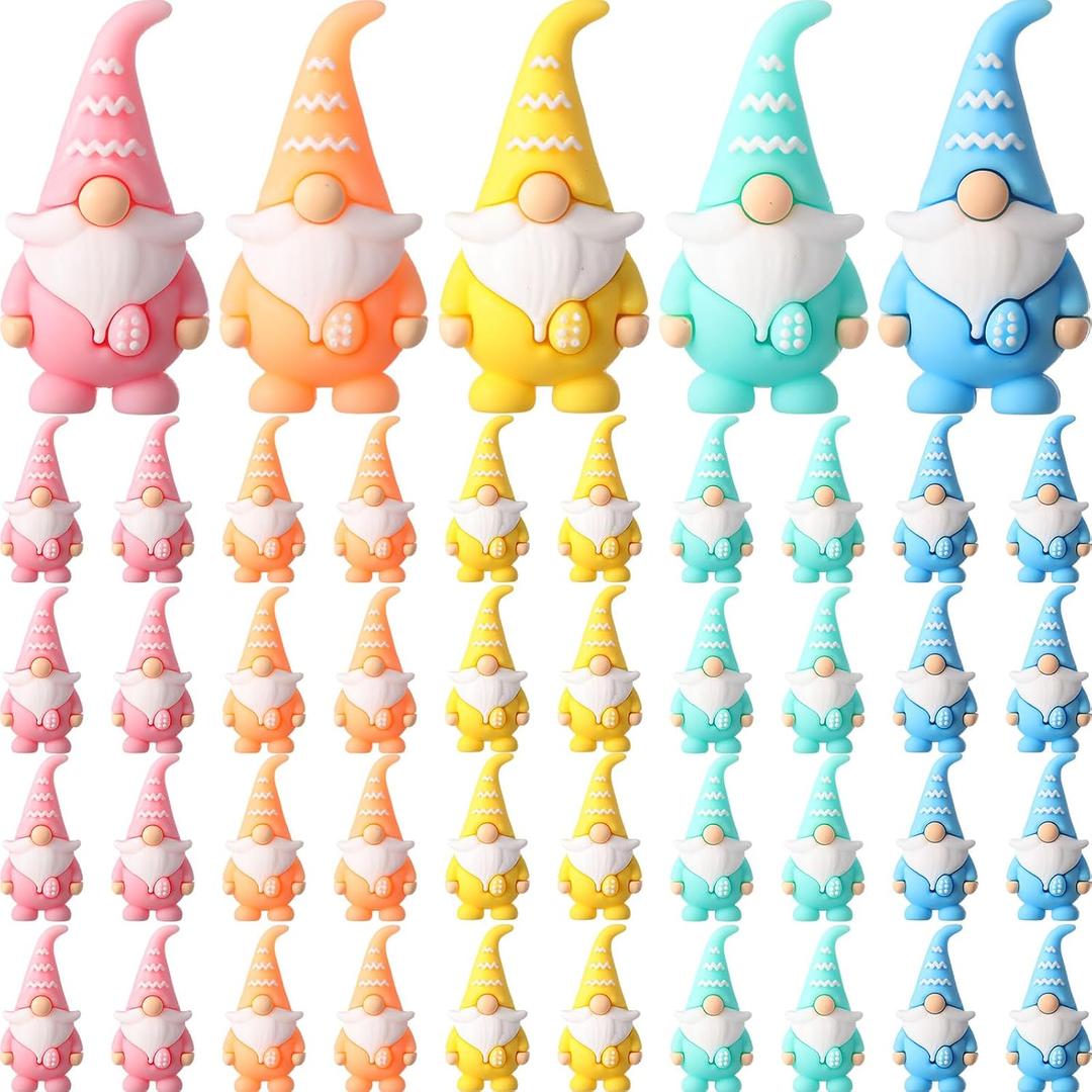 DoubleFill 50 Pcs Easter Mini Gnome Figures Tiny Gnomes Figurines Easter Egg Stuffers Gifts Little Statues to Hide and Seek Fairy Figurines for Hunt Party Gifts