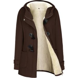Gihuo Winter Jackets for Women Sherpa Lined Jacket Women Duffle Toggle Coat Hooded Fleece Jacket (Large, Brown)