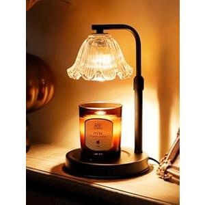 Flower Candle Warmer Lamp with Timer - Electric Modern Wax Melt Warmer Black Scented Jar Candles Light Room Decor for Women Mom House Warming New Home Birthday Gifts