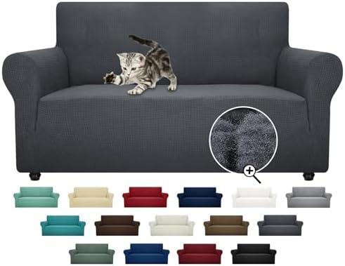 ZNSAYOTX Super Stretch Couch Cover Love Seat Sofa Covers for Living Room Dogs Pet Friendly Furniture Protector Spandex Loveseat Slipcovers with Anti Slip Foam Sticks (Dark Grey, Loveseat)