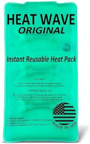 HEAT WAVE Instant Heat Packs Medium (5×9”)- Medical Grade Reusable Green 1-Pack Fast and HOT - Made in USA for Muscle Aches, Back, Arm, Shoulder, Pain Relief, Warmth on the Go; Heating Pad Click Heat