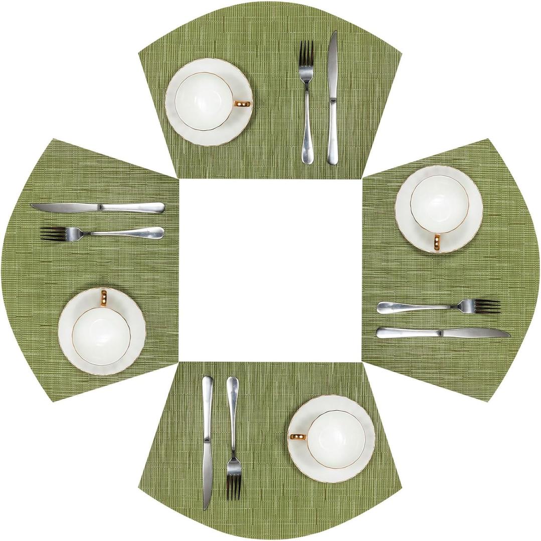 SHACOS PVC Woven Vinyl Wedge Placemats Set of 4 Round Table Placemats Wipe Clean Heat Resistant Round Table Mats (4, Green)