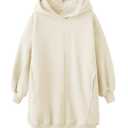 Haloumoning Girls Hoodie Dress Long Sleeve Hooded Sweatshirts Dress Cute Fall Outfits with Pockets 5-14 Years Beige